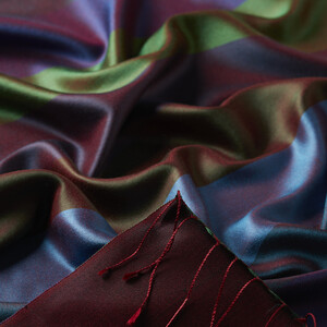 Emerald Plum Block Striped Reversible Silk Scarf - Thumbnail