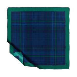 Emerald Sax Castle Plaid Silk Twill Scarf - Thumbnail