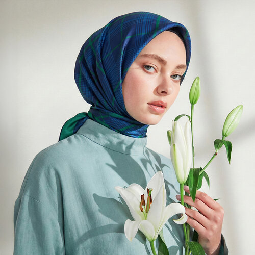 Emerald Sax Castle Plaid Silk Twill Scarf