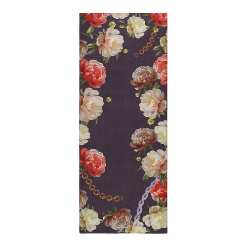 Fig Purple Chain Peony Patterned Tencel Scarf