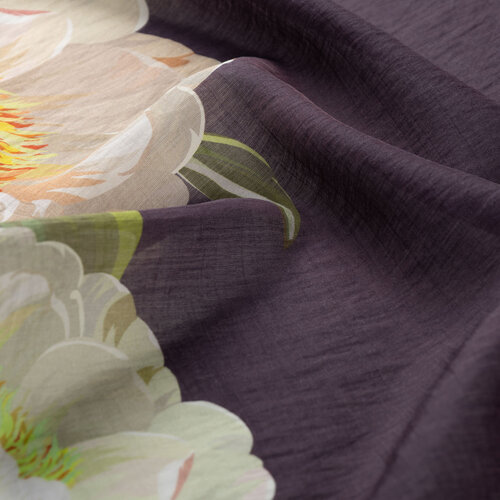 Fig Purple Chain Peony Patterned Tencel Scarf