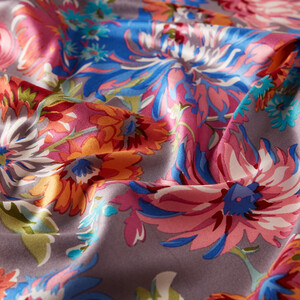 Fig Purple Chrysanthemum Print Silk Scarf - Thumbnail