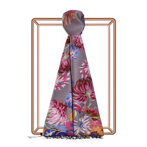 ipekevi - Fig Purple Chrysanthemum Print Silk Scarf