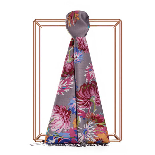 Fig Purple Chrysanthemum Print Silk Scarf