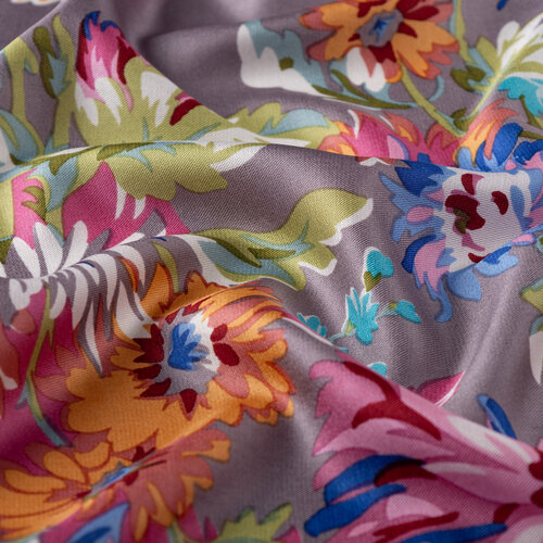 Fig Purple Chrysanthemum Print Silk Scarf