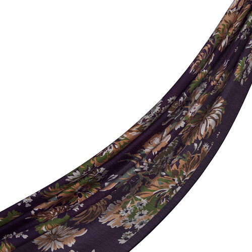 Fig Purple Chrysanthemum Print Tencel Scarf