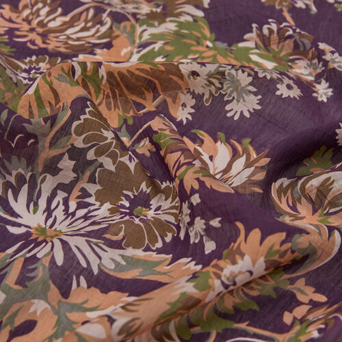 Fig Purple Chrysanthemum Print Tencel Scarf