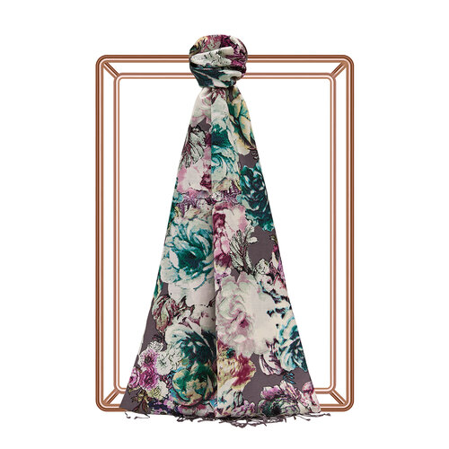 Fig Purple Fleur Print Silk Scarf