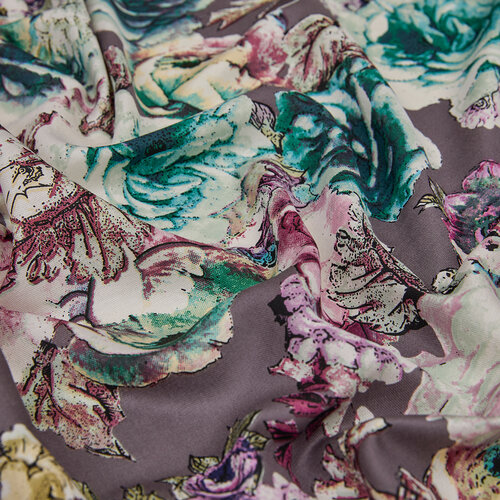 Fig Purple Fleur Print Silk Scarf