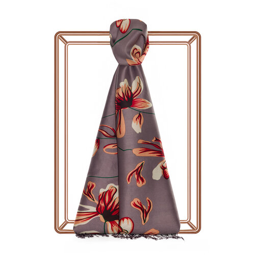 Fig Purple Freesia Print Silk Shawl