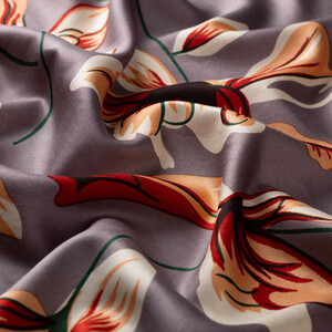 Fig Purple Freesia Print Silk Shawl - Thumbnail