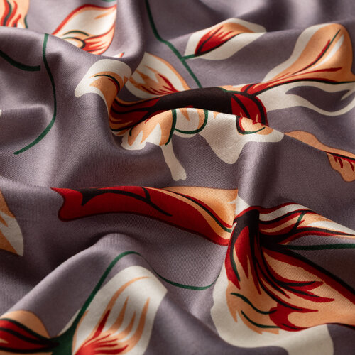 Fig Purple Freesia Print Silk Shawl