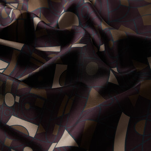 Fig Purple Mosaic Patterned Twill Silk Scarf - Thumbnail