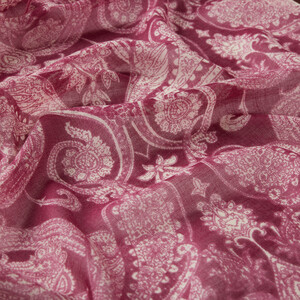 Fig Purple Paisley Print Wool Silk Scarf - Thumbnail
