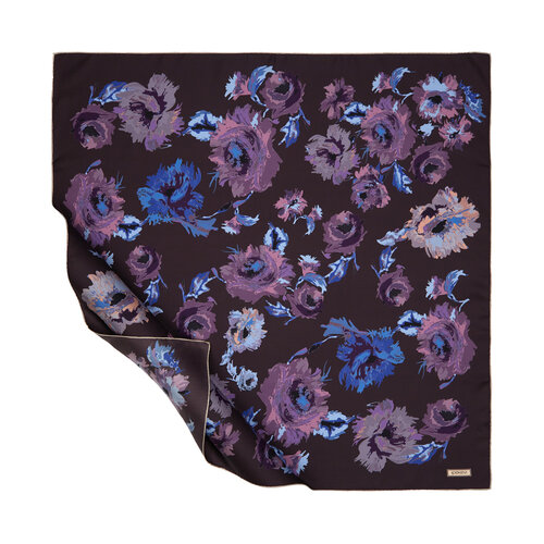 Fig Purple Peony Print Silk Twill Scarf