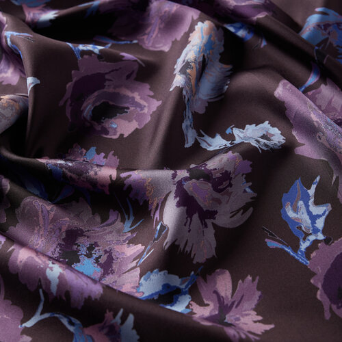 Fig Purple Peony Print Silk Twill Scarf