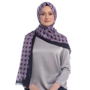 Fig Purple Stylized Houndstooth Patterned Scarf - Thumbnail