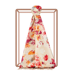 ipekevi - شال حرير بتصميم ورود لون عاجي