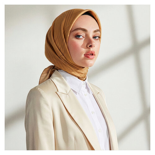 Fildişi Kemer Desenli Tivil İpek Eşarp