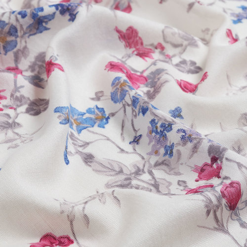 Flower Crown Print Cotton Silk Scarf Model 03