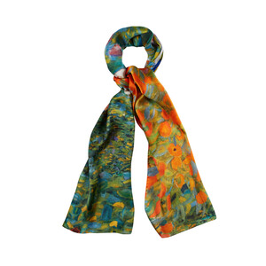Flower Garden Satin Silk Scarf Scarf - Thumbnail