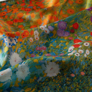 Flower Garden Satin Silk Scarf Scarf - Thumbnail