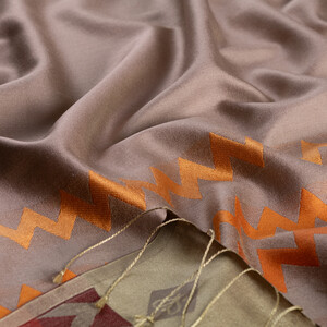 Fondöten Zig Zag Desenli İpek Şal - Thumbnail