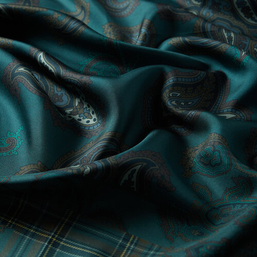 Forest Green Patchwork Patterned Twill Silk Scarf