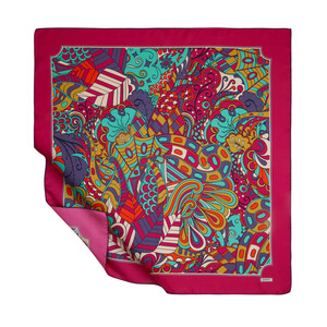 Fuchsia Carnival Twill Silk Scarf - Thumbnail