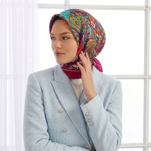 Fuchsia Carnival Twill Silk Scarf - Thumbnail