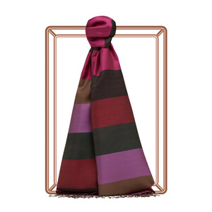 ipekevi - Fuchsia Charcoal Block Striped Reversible Silk Scarf (1)