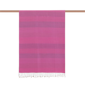 Fuchsia Charcoal Block Striped Reversible Silk Scarf - Thumbnail