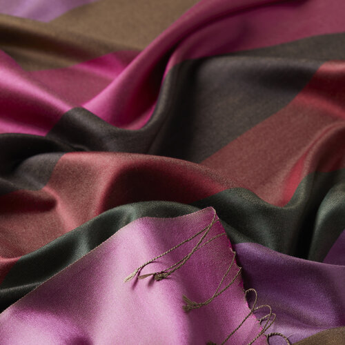 Fuchsia Charcoal Block Striped Reversible Silk Scarf