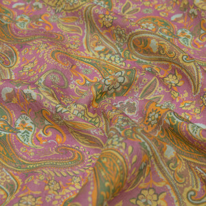 Fuchsia Green Mezopotamya Print Tencel Scarf - Thumbnail
