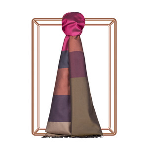 Fuchsia Kushak Striped Silk Scarf - Thumbnail