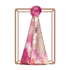 Fuchsia Lilium Print Satin Silk Scarf - Thumbnail