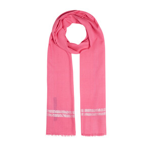 Fuchsia Lurex Striped Cotton Silk Scarf - Thumbnail