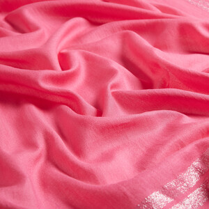 Fuchsia Lurex Striped Cotton Silk Scarf - Thumbnail