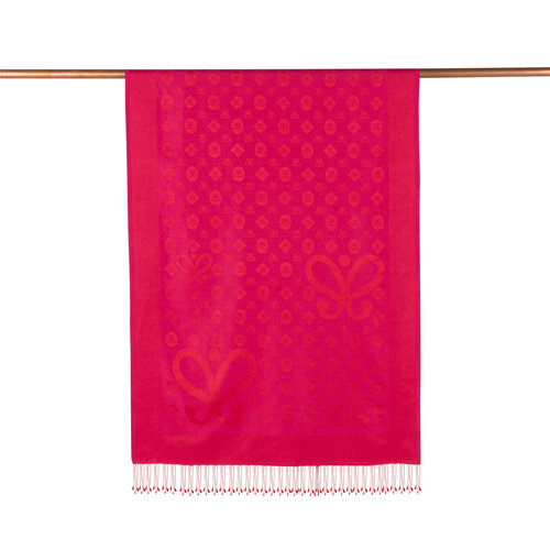 Fuchsia Monogram Print Silk Scarf