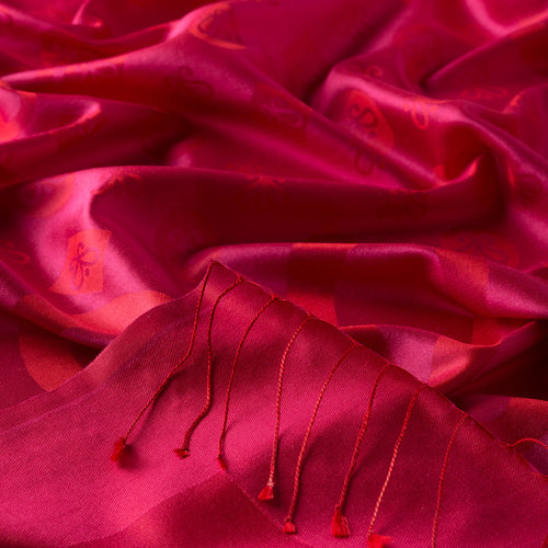 Fuchsia Monogram Print Silk Scarf