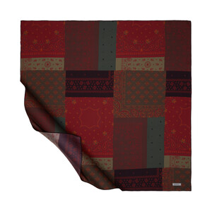 Fuchsia Patchwork Patterned Twill Silk Scarf - Thumbnail