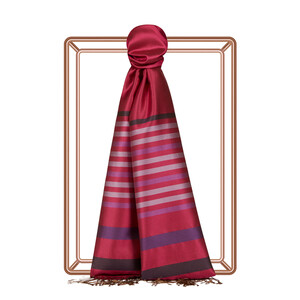 Fuchsia Thin Meridian Striped Silk Scarf - Thumbnail