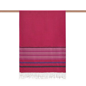 Fuchsia Thin Meridian Striped Silk Scarf - Thumbnail