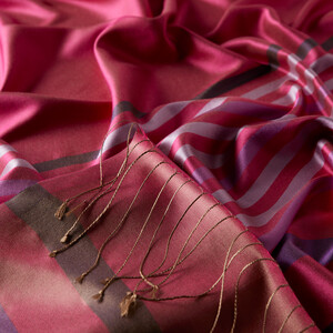 Fuchsia Thin Meridian Striped Silk Scarf - Thumbnail