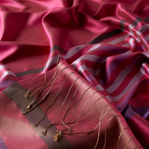 Fuchsia Thin Meridian Striped Silk Scarf