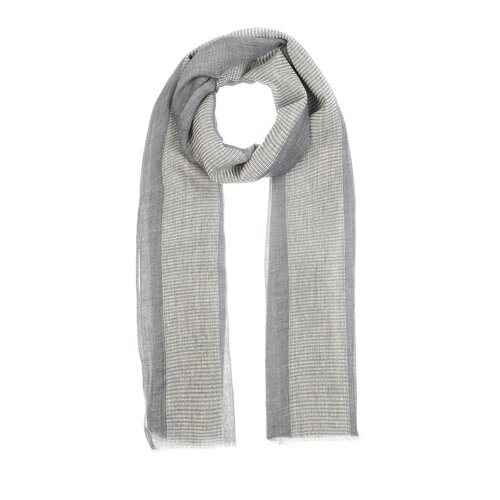 شال صوف وحرير تصميم خطوط مطرزة لون رمادي