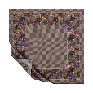 Fume Chintz Patterned Twill Silk Scarf - Thumbnail