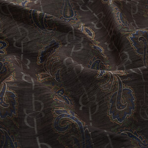 Füme Gri Monogram Desenli Tensel Eşarp - Thumbnail