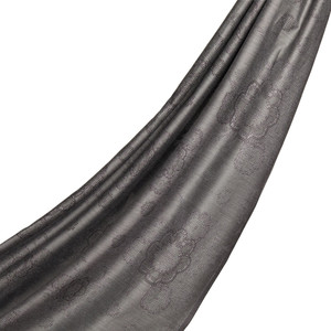 ipekevi - شال قطن وحرير جاكار ورود لون رمادي