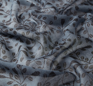 Füme Mini Yaprak Desenli Yün Şal - Thumbnail